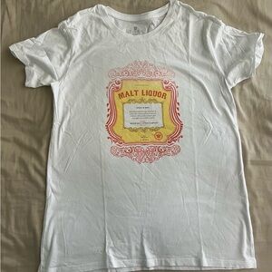 White Graphic T-Shirt with Malt Liquor Design